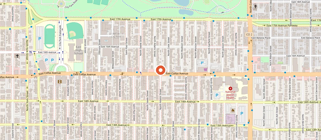 Map showing Bluebird Theater