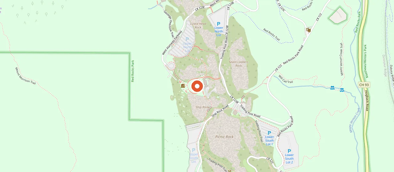 Map showing Red Rocks Amphitheatre